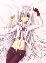 1boy blush clothes cum cum_on_body cum_on_clothes cum_on_face cum_on_hair dress_shirt facial femboy gay girly gloves grey_eyes grey_hair jeans katekyo_hitman_reborn! long_hair lying male male_only on_back open_clothes open_shirt sagami_rin shirt single_glove solo superbi_squalo trap unbuttoned very_long_hair wince wink yaoi