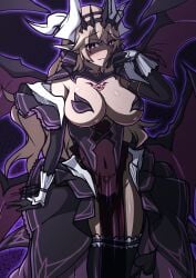 1girls alternate_costume aoi_tabane bare_thighs blonde_hair breasts breasts_out brown_hair chest_tattoo corrin_(fire_emblem) corrin_(fire_emblem)_(female) corruption elbow_gloves evil_grin evil_smile female female_only fire_emblem fire_emblem_fates gloves grin horns large_breasts long_hair nintendo pasties pelvic_curtain pink_eyes pubic_tattoo see-through smile solo succubus tail tattoo thighhighs thighs very_long_hair