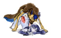 all_fours anthro anthro_on_feral anthro_penetrated blue_hair brown_body canid canine canis collar domestic_dog duo female female_on_feral female_penetrated feral feral_penetrating feral_penetrating_anthro feral_penetrating_female from_behind_position grey_body hair internal jeffusherb knotting lagomorph leash leporid male male/female male_penetrating mammal penetration purple_hair rabbit sex simple_background spiked_collar spikes white_background xray_view zoophilia