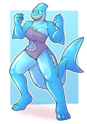 1girls 2b_labs 4_toes animate_inanimate anthro big_breasts breasts female green_eyes inflatable shark swimsuit tagme thick_thighs wide_hips