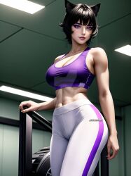 ai_generated black_hair cat_ears catgirl gold_eyes gym_clothes gym_uniform kali_belladonna milf mrvectorpath rwby workout_clothes