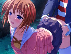 akai_canvas_series_nadeshiko_~aka_no_rasen~ ass blue_eyes blush brown_hair canvas_(series) canvas_2 cg doggy_style erect_nipples female from_behind game_cg jpeg_artifacts kneeling legwear no_bra open_mouth outdoors saliva sasamine_rika sex skirt skirt_lift sweat thighhighs white_legwear white_thighhighs yamino_kenji zettai_ryouiki