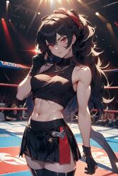 1girls ai_generated black_hair codestormcynet milf raven_branwen red_eyes rwby tagme wrestling_outfit