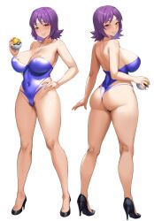 black_heels black_high_heels blue_swimsuit blue_swimwear brown_eyes female_focus game_freak heels high_heels holding_poke_ball holding_pokeball jirusu nintendo one-piece_swimsuit one_piece_swimsuit philena_ivy pokeball pokemon pokemon_professor pokemon_rgby pubic_hair purple_hair purple_hair_female sole_female solo solo_female solo_focus swimsuit swimwear wide_hips