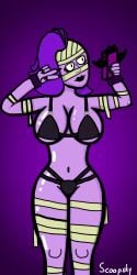 bandages big_ass big_breasts bikini black_bikini black_lipstick brawl_stars emz_(brawl_stars) purple_body purple_hair purple_skin selfie selfie_pose underwear