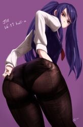 ass big_ass clothed highres julianne_stingray large_ass panties panties_under_pantyhose ponytails purple_eyes purple_hair see-through_clothing tagme tastykuri thick_thighs tights va-11_hall-a voluptuous