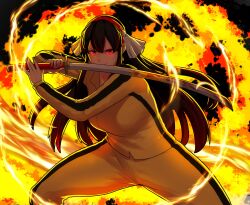 1girls big_breasts black_hair breasts breasts_bigger_than_head clothed clothed_female errorkazoo female female_only fully_clothed holding_object holding_sword holding_weapon huge_breasts karinka_katyusha_(errorkazoo) kill_bill large_breasts long_hair oc original original_character red_eyes solo solo_female sword the_bride_(cosplay) upper_body very_long_hair weapon