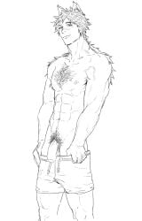 1boy chest_hair daddy hairy_balls hairy_body hairy_male lad league_of_legends male_only manly muscular pubic_hair sett shorts_down shourai_kun solo solo_male