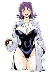 big_breast big_breasts blue_swimsuit blue_swimwear brown_eyes club3 game_freak huge_breasts jewelry labcoat large_breast large_breasts necklace nintendo one-piece_swimsuit one_piece_swimsuit philena_ivy pokemon pokemon_professor pokemon_rgby purple_hair purple_hair_female ring ring_necklace swimsuit swimwear