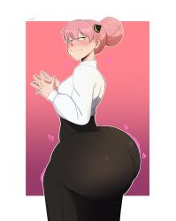 1girls aged_up anya_forger ass bottom_heavy breasts clothed clothed_female dat_ass fat_ass fat_butt female hair_bun hi_res huge_ass light-skinned_female light_skin meme naughty_face pink_hair shortstack smug spy_x_family thick_thighs tied_hair tight_clothing tight_dress trade_offer wide_hips yamathegod