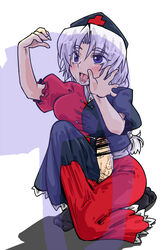 1futa blue_eyes braid censored eirin_yagokoro futa_only futa_sans_balls futanari hat intersex long_hair oral penis reisen_udongein_inaba seki_(red_shine) silver_hair solo solo_futa touhou