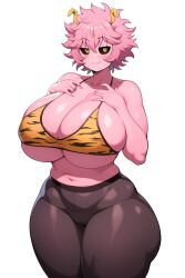 1girls ai_generated ashido_mina big_breasts black_sclera blush breasts cleavage clothing female goldencum34 huge_breasts mina_ashido my_hero_academia pink_body pink_hair pink_skin simple_background solo solo_female tagme white_background yellow_eyes