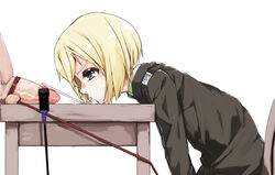 blonde_hair blue_eyes clothing cum ejaculation erica_hartmann femdom horse_whip mmm penis riding_crop short_hair straw strike_witches whip