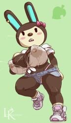 animal_crossing anthro big_breasts carmen_(animal_crossing) female female_only lactating lactation lactation_through_clothes leokingdom rabbit solo solo_female tagme