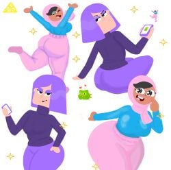 among_us_reference big_ass big_breasts big_butt cute duolingo half_body happy hijab lily_(duolingo) no_background no_outlines spanish_text thelusoco thick_thighs zari_(duolingo)