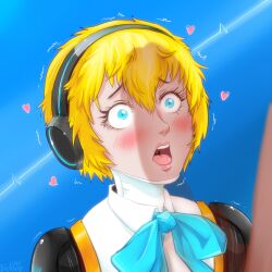 1girls aegis_(persona) aigis_(persona) big_penis bishopbb blonde_hair blue_background blue_eyes blush eyelashes female headgear heart lips meme offscreen_character open_mouth partial_male penis_awe penis_shadow persona persona_3 persona_3_reload ribbon robot_girl shocked shocked_face surprised_by_penis tongue trembling unseen_male_face upper_teeth_only wide_eyed