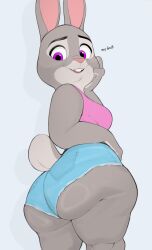 1girls 2024 animal_ears animal_tail anthro ass ass_focus big_ass blue_shorts bonnie_hopps bottomwear breasts bubble_ass bubble_butt clothing dat_ass denim_shorts disney english english_text fat_ass female female_focus female_only fur grey_body grey_fur huge_ass jean_shorts lagomorph looking_back mature mature_female mature_woman milf mother purple_eyes rabbit rabbit_ears rabbit_tail short_shorts shorts solo solo_female tail tank_top text thick_thighs thighs topwear usnarbit yellow_apron zootopia