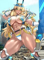 big_breasts breasts cleavage female huge_breasts muscular muscular_female raskasar thick_thighs wide_hips
