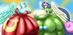 2017 absurd_res alicorn anthro anthrofied big_breasts blues64 bonbon_(mlp) breasts cleavage clothed clothing dress equine female friendship_is_magic hi_res horn lyra_heartstrings_(mlp) mammal marauder6272 my_little_pony wings