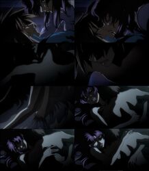 bed bed_sheet cap collage couple dark flay_allster gundam gundam_seed kira_yamato kissing kissing night screencap sex sheets