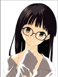 black_hair cum cum_in_mouth cum_on_glasses cum_string glasses original otomo_megane