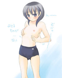 blue_eyes blue_hair breast_grab buruma como flat_chest