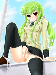 katsuragi_niya miniskirt no_panties panties pussy skirt spread_legs thighhighs underwear