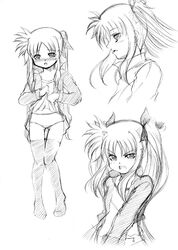 fate_testarossa kirimitsu lyrical_nanoha mahou_shoujo_lyrical_nanoha mahou_shoujo_lyrical_nanoha_a's mahou_shoujo_lyrical_nanoha_a's monochrome panties sketch skirt skirt_lift thighhighs underwear