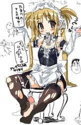 anagoya blush cum feet fish flat_chest footjob footjob_with_legwear garters handjob kore_ga_watashi_no_goshujin-sama maid mouth_hold penis sawatari_mitsuki sitting sketch solo thighhighs torn_clothes torn_thighhighs