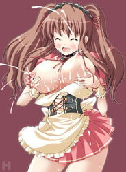 asahina_mikuru breasts corset huge_breasts lactation milk shinshin suzumiya_haruhi_no_yuuutsu waitress