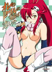 1girls breasts eiji female food hot_pants hotpants ice_cream nipples short_shorts shorts sitting solo spread_legs tengen_toppa_gurren_lagann thighhighs topless yoko_littner