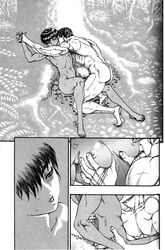 1boy 1boy1girl 1girls barefoot berserk blush breasts canonical_scene canonical_sex casca dark-skinned_female dark_skin duo female guts_(berserk) human interracial male manga medium_breasts miura_kentarou monochrome nipples nude scan sex spoilers straight