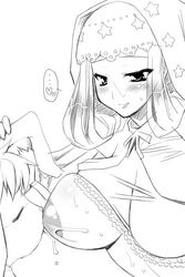 blush breast_sucking breasts cornelius hood huge_breasts lactation milk monochrome odin_sphere see-through utamaro velvet_(odin_sphere)