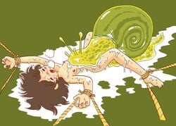 barefoot bi-nyo bound bound_wrists breasts feet melon pukao rope short_hair small_breasts snail toes zoophilia