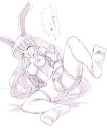 animal_ear bunny_ear masturbation monochrome reisen_udongein_inaba seo_tatsuya sketch solo spread_legs thighhighs touhou