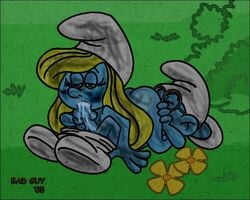 1boy 1boy1girl 1girls 69 2005 bad_guy blonde_hair blowjob brainy_smurf cum cum_in_mouth cunnilingus fellatio glasses holding_penis licking_pussy oral_sex orgasm_from_oral pants_around_ankles smurf smurfette tagme the_smurfs white_cap