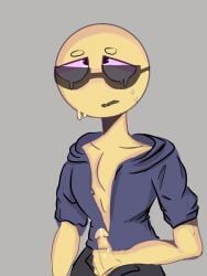 anthro black_hoodie clothed clothed_male clothed_masturbation clothes cum emoji emoji_(race) gay male male_only masturbation panafresco solo_male sunglasses tagme uvuluxya yellow_skin