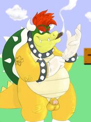 bowser green_shell horns kinkycoyote koopa male male_only mario_(series) nintendo shell solo spiky_shell standing straight_hair super_mario_bros. tagme toony