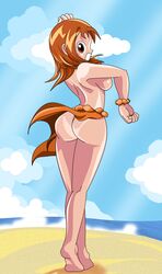 1girls artist_request ass beach breasts brown_eyes brown_hair curvaceous female hazuki_fujiwara human large_breasts light-skinned_female light_skin long_hair ojamajo_doremi tagme thick_thighs wide_hips