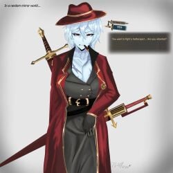 blue_skin disgusted dizzyvevo lilith_(dizzyvevo) original_character project_moon scar tagme the_thumb_(project_moon) weapon