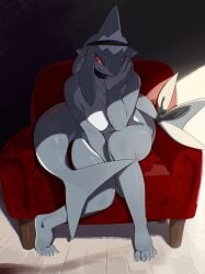 2026 absurd_res anthro aquatic areola biped breasts claws countershade_torso countershading digital_drawing_(artwork) digital_media_(artwork) eyelashes feet female fingers fish front_view hi_res kame_3 looking_at_viewer maid_headdress nude nude_anthro nude_female pointy_ears red_eyes scar shaded shark sharp_teeth sitting slit_pupils smile smiling smiling_at_viewer solo tail teeth toes very_high_resolution