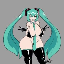 1girls bikini_top bottomless breasts female hatsune_miku leggings necktie tagme vocaloid zedrin