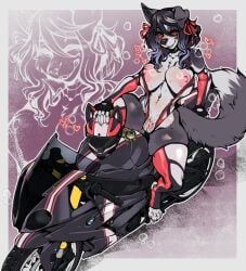 1girls 2026 anthro areola avante92 biped blush breasts canid canine canis claws clothed clothed_anthro clothed_female clothing countershade_torso countershading digital_drawing_(artwork) digital_media_(artwork) domestic_dog feet female female_only fingers front_view fur furry genitals hair hi_res mammal motorcycle nipples sitting smile solo tail toes vulva