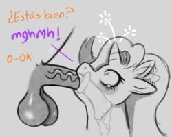 balls blush bodily_fluids comic cum cum_in_mouth cum_inside digital_media_(artwork) duo ear_twitch equid equine eyelashes female feral friendship_is_magic fur genital_fluids genitals hair hasbro hi_res horn horse male male/female mammal my_little_pony oral penis pony scarletrabbits simple_background spanish_text starlight_glimmer_(mlp) sunburst_(mlp) teary_eyes text translation_request unicorn