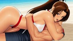 ai_generated couple_sex fatal_fury hugging_partner kim_kaphwan king_of_fighters kof mai_shiranui the_king_of_fighters woman_on_top
