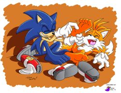 2009 anthro cute feet foot_fetish furry laughing male male_on_male male_only sega sonic_(series) sonic_the_hedgehog sorcererlance tails tickling tickling_feet tracy_yardley wholesome yaoi