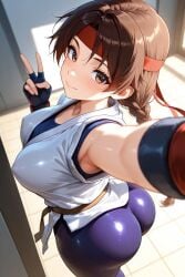 1girls ai_generated big_ass big_tits braid brown_eyes brown_hair hairband king_of_fighters light-skinned_female light_skin pale-skinned_female pale_skin thick yuri_sakazaki