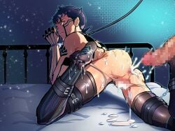 ankle_cuffs ass balls bdsm bed cuffed cuffs cum cum_in_ass demi-fiend gay leash male male_only moking penis shackles shin_megami_tensei