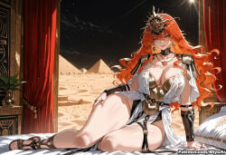 1girl ai_assisted ai_generated augusta_(wuthering_waves) breasts cleavage collarbone curtains curvaceous curvy curvy_female curvy_figure dress earrings female indoors jewelry large_breasts long_hair looking_at_viewer miyuai necklace night night_sky orange_hair sandals sitting sky smile solo star_(sky) starry_sky thick thick_ass thick_butt thick_hips thick_legs thick_thighs thighs voluptuous voluptuous_female wide_hips wide_thighs wuthering_waves