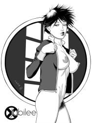 1girls 2014 asian asian_female big_breasts black_hair breasts female hairy_pussy jubilee marvel nipples pubic_hair pussy short_hair solo tomagraphiste x-men
